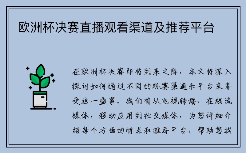 欧洲杯决赛直播观看渠道及推荐平台